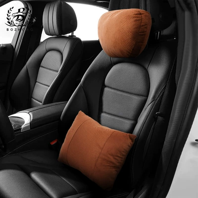 Headrest Suede Car Lumbar Headrest - upgraded-punched-suede-brown-set