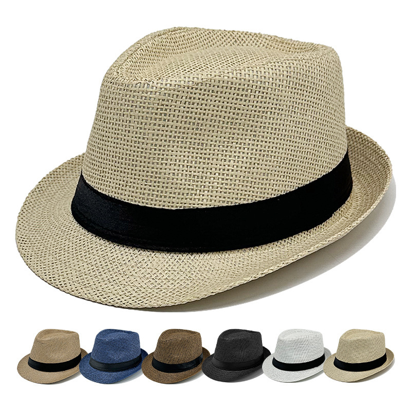Cross-border wholesale papyrus hat adult beach hat men's and women's outdoor sunscreen sunshade hat woven British jazz hat