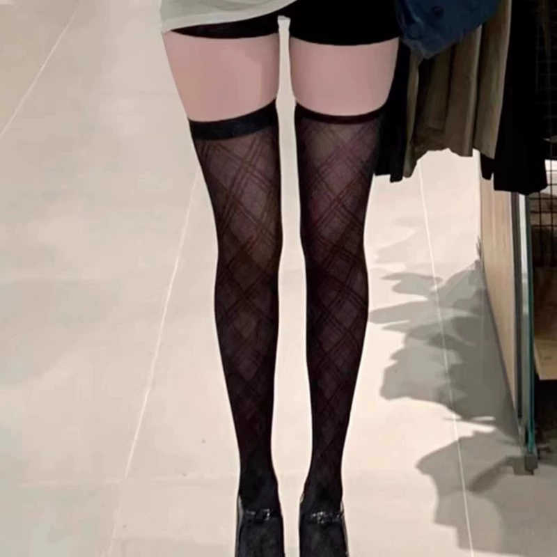 Japanese sexy summer thin high boots with diamond pattern, knee socks