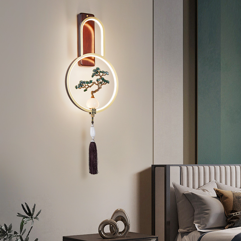 Grand View Garden nueva lámpara de pared china dormitorio luz de cabecera de cama de lujo estilo chino pasillo de la sala de estar lámpara de cobre 667L