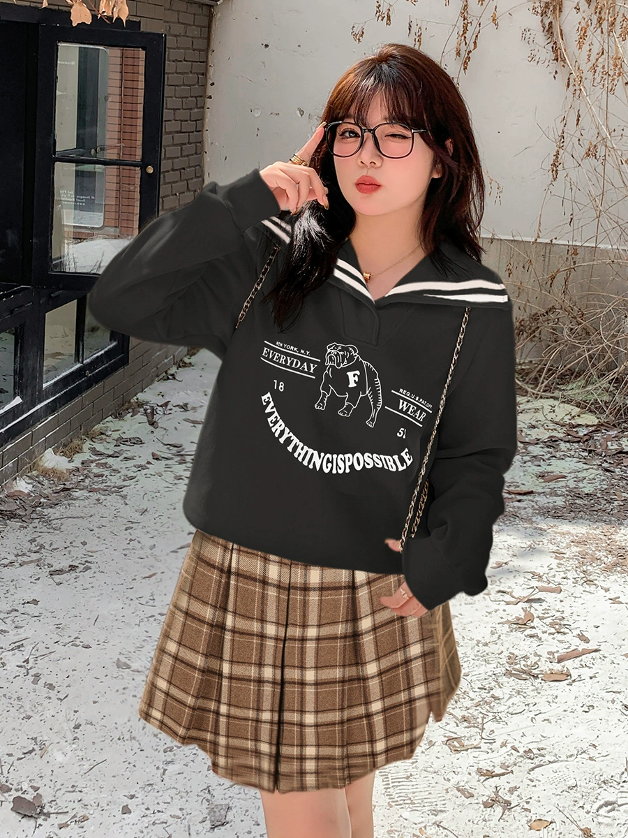Тёплый зимний костюм, oversize свободный крой (топ + клетчатая юбка), большие размеры XL–4XL, с подкладкой