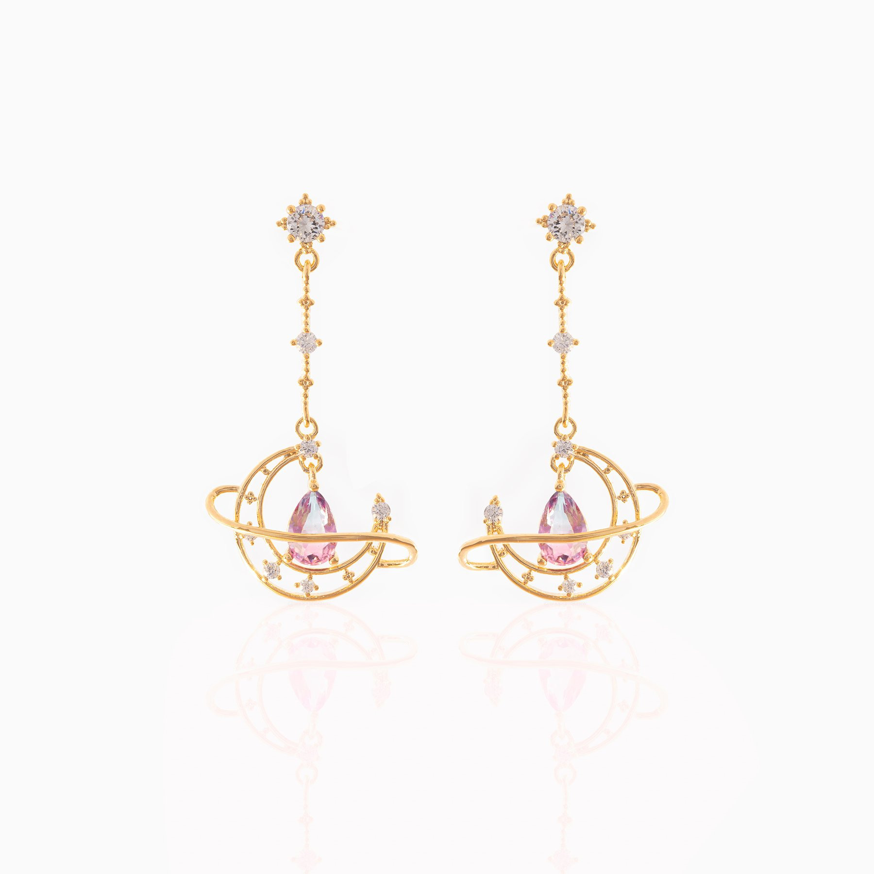 Fashion Geometric Brass Ear Studs Gem Copper Earrings