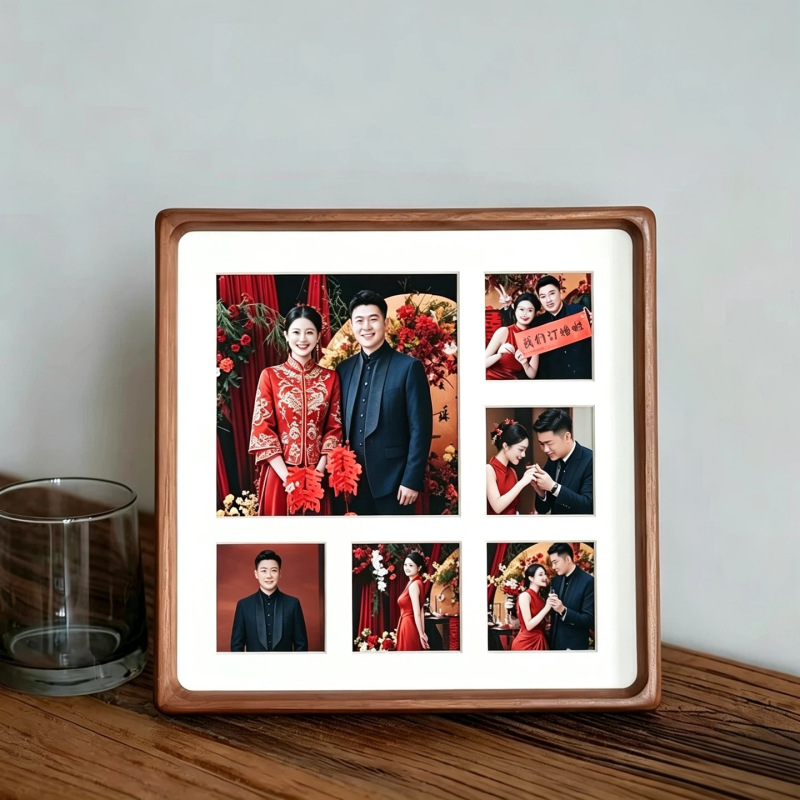 Multi-grid walnut wood mortise and tenon photo frame DIY nine-grid couple commemorative gift photo puzzle solid wood display Multi-grid walnut wood mortise and tenon photo frame DIY nine-grid couple commemorative gift photo puzzle solid wood display
