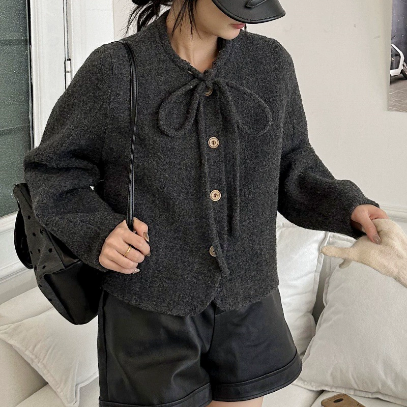 Короткий бархатный альпака, изящный жакет, шерстяное плюшевое пальто