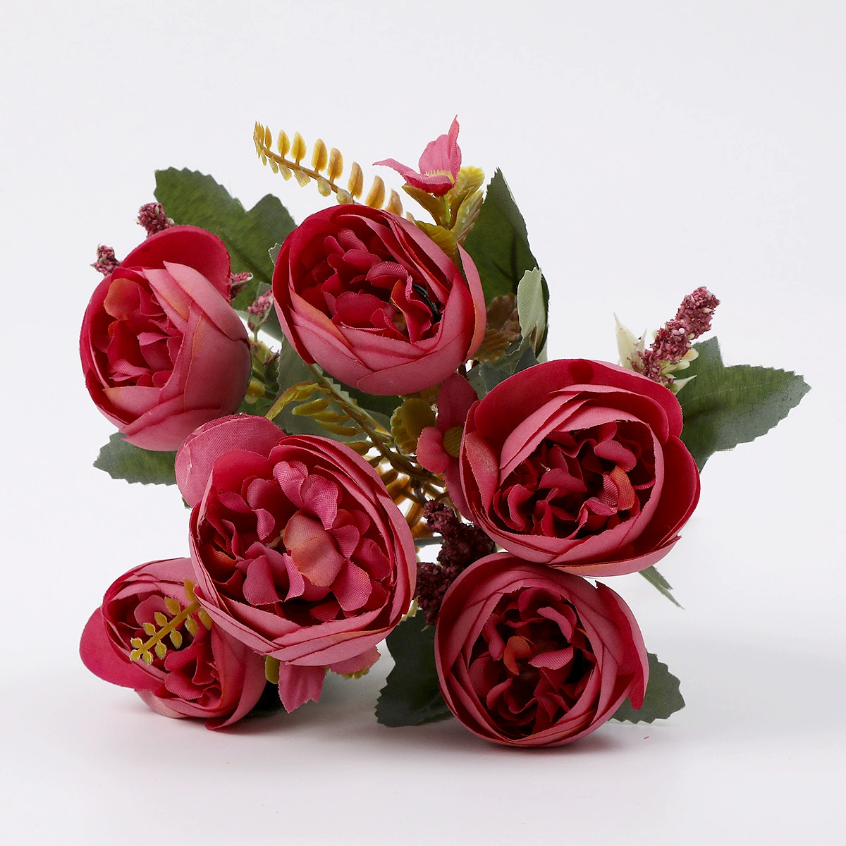 European-style living room artificial flowers fake flower bouquet 6-fork tea buds home decoration TV cabinet bedroom bedside floral ornaments