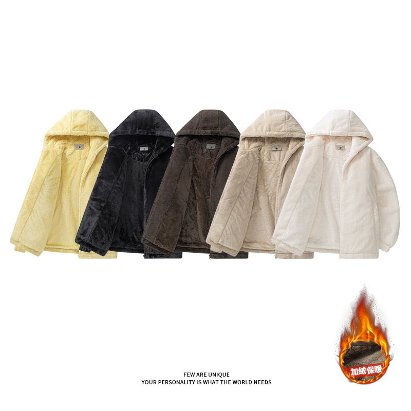 ACU男装|仿兔毛棉服上衣厚款连帽情侣2025冬季棉服纯色保暖男外套