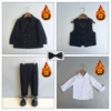 Fleece black suit, vest, trousers, shirt, bow tie, maple leaf lapel pin, full set