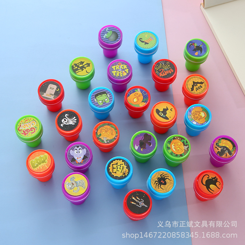 Nuevo patrón de dibujos animados lindo sello Halloween patrón de plástico de secado rápido para niños juguete cilíndrico sello traje