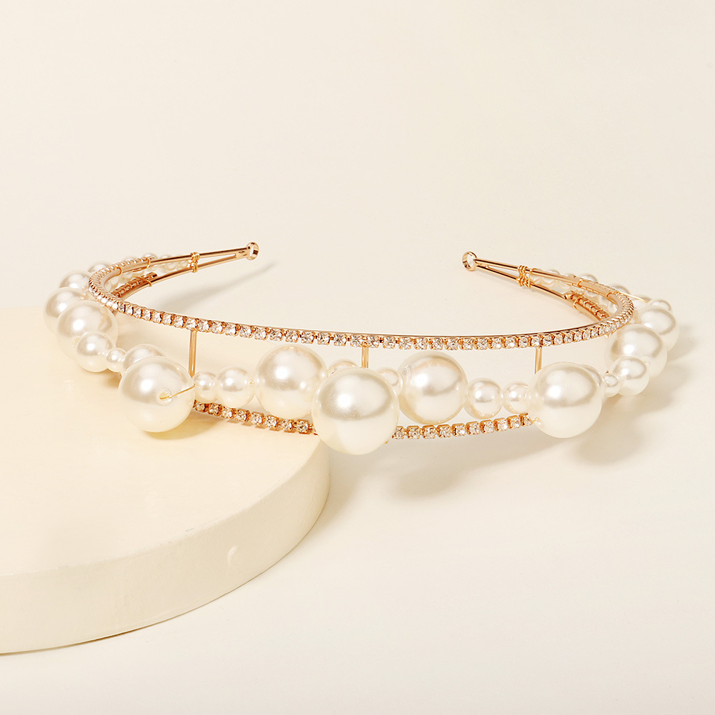 Hand-beaded Large Pearl Pressed Hair Headband For Women European And American Brides Adult Hair Accessories High-gloss Pearl Headband
