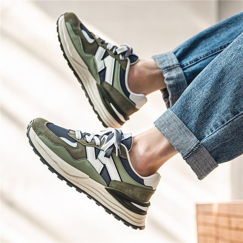 Giày sneaker nam thân lưới thoáng khí, dây buộc, đế dày tăng chiều cao, kiểu dad shoes — Màu be [Mẫu khuyến mãi], Màu xanh dương [Mẫu khuyến mãi], Bạch Hôi, Xanh kaki