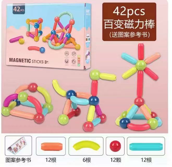 Juguete Educativo de Construcción Magnética con Barras Variables, 6 Imanes para Bebés de 3 Años, Ensamblaje Creativo - Transfronterizo