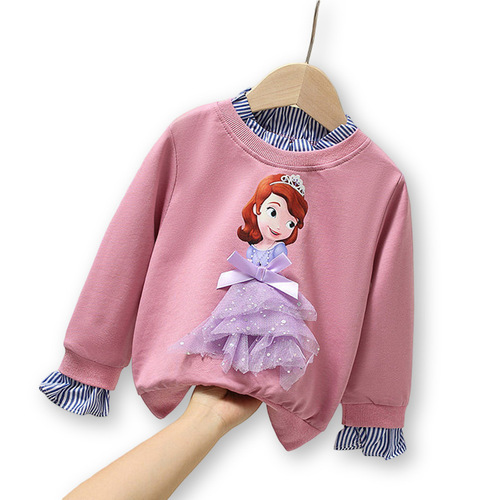 Girls' super trendy sweatshirt spring and autumn Korean style baby girl's fashionable tops children's clothing cartoon Aisha loose and trendy