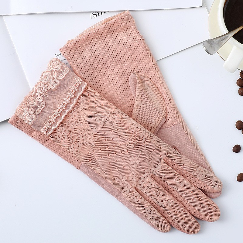 Guantes de protección solar de primavera y verano guantes de pantalla táctil de encaje conducción de las mujeres transpirable al aire libre protección solar guantes de equitación