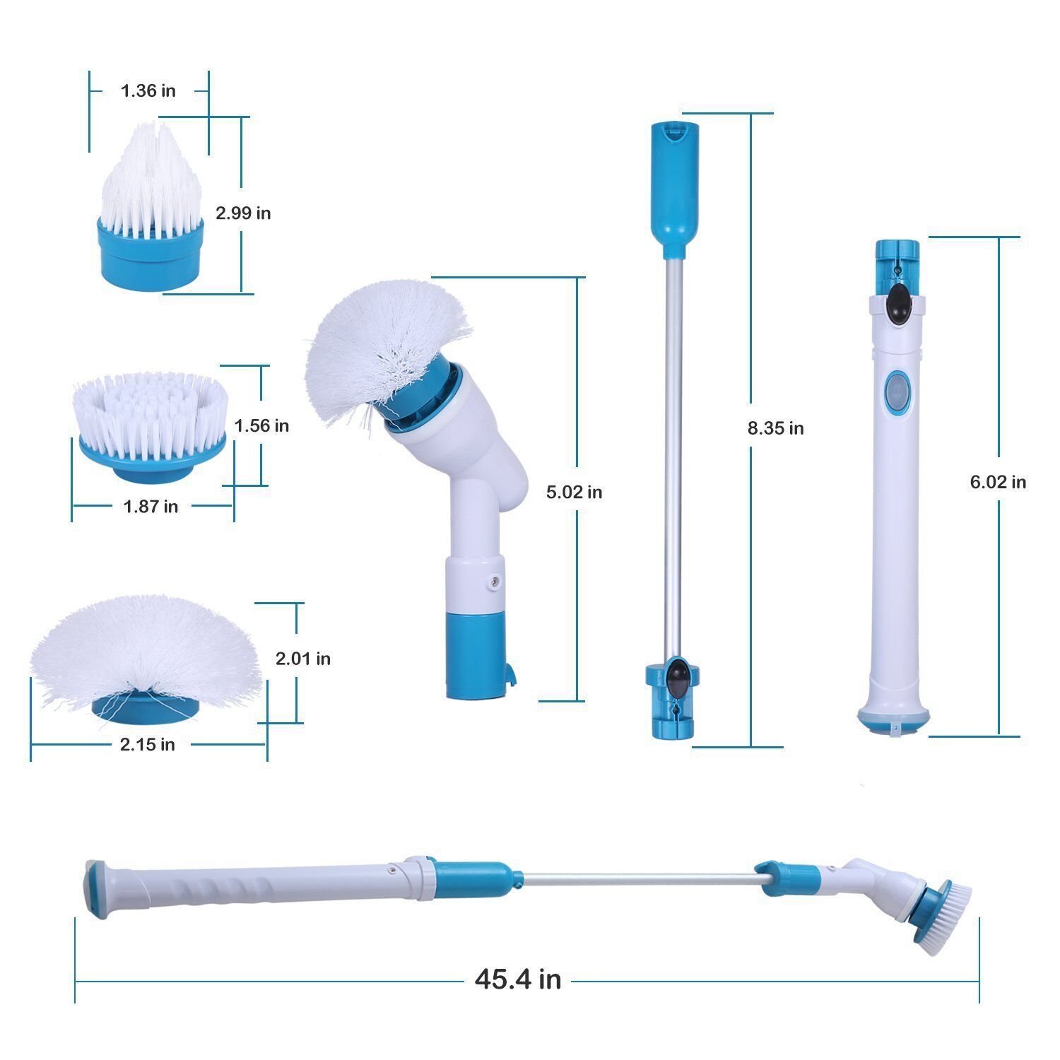 Turbo Scrub inalámbrico recargable eléctrico cepillo de limpieza mango largo giratorio automático telescópico impermeable cepillo de limpieza