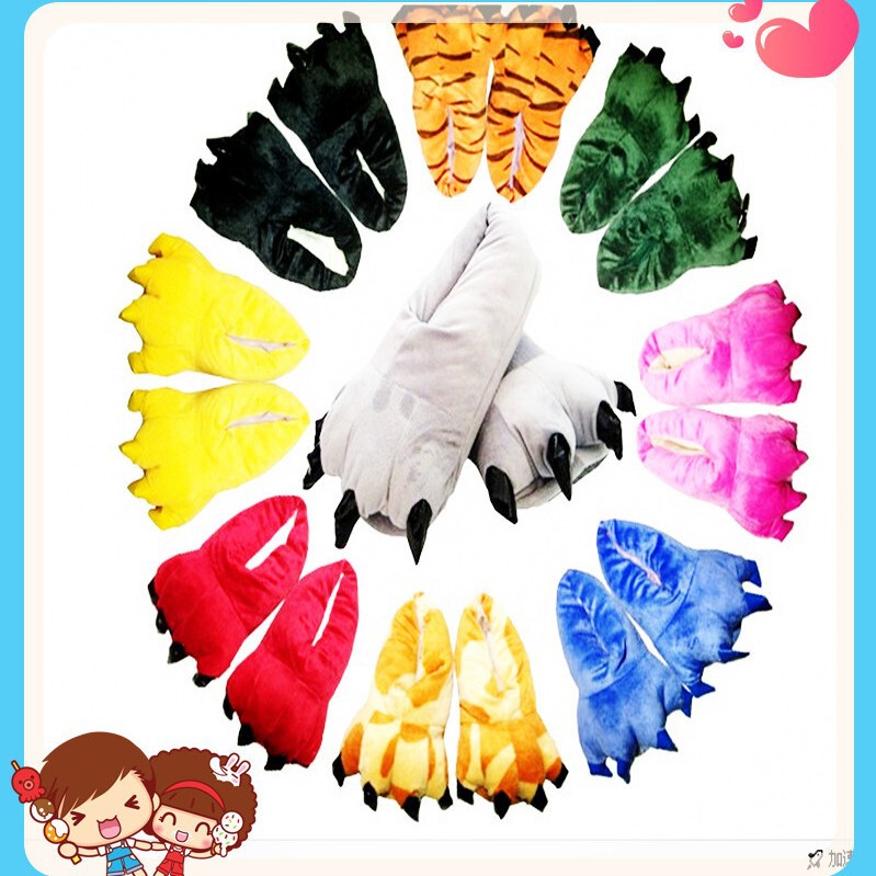 Autumn and Winter Men's and Women's Home Cotton Shoes Cotton Shoes Dinosaur Paw Shoes Super Soft Crystal Velvet Printed Giraffe Tigger