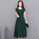 Plus-Size Women's Dress 2025 Short-Sleeve Mid-Length Over-The-Knee Long Dress with Belt, Slim-Fit A-Line Dress