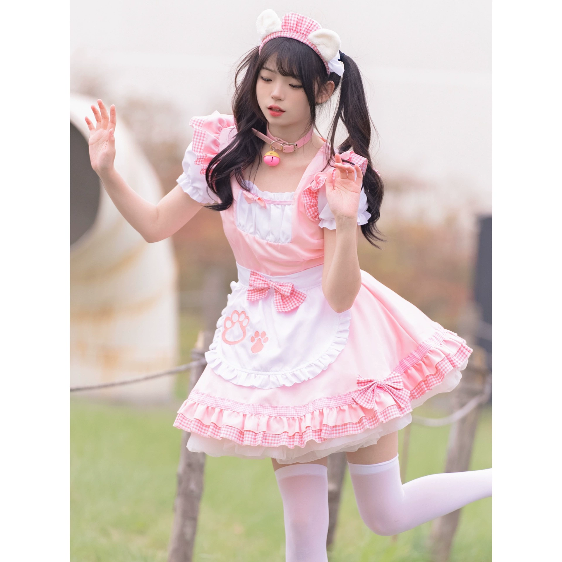 Новый японский мягкий костюм девушки кошки милый костюм горничной COS двумерная Лолита Сладкое платье униформы горничной