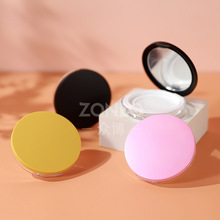 现货圆形超薄散粉盒翻盖带镜子弹力网蜜粉盒迷你便携分装盒子包材