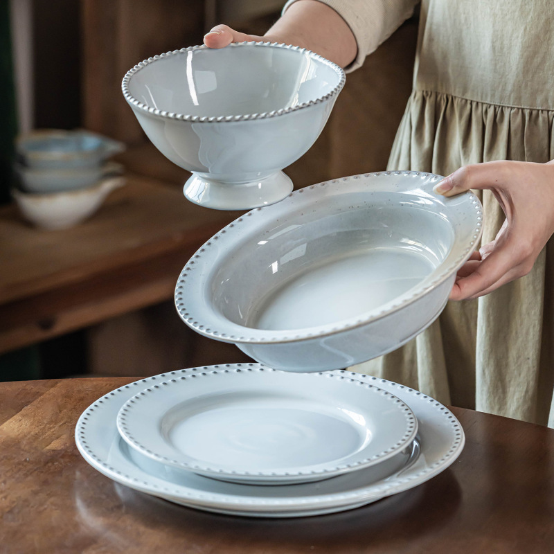 French-Style Bowl and Plate Set for Home Use, High-End Tableware, Beautiful Dinner Plates, Salad Bowls, Vegetable Bowls, Wholesale Instant Noodle Bowls