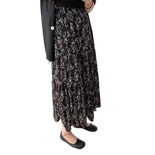 Chiffon pleated floral skirt, women's summer 2026 new style, retro draping mid-length, temperament, big a-line dress