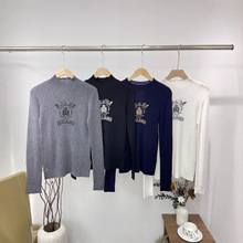 时尚女装高版本25秋冬新款圆领字母提花刺绣针织长袖毛衣套头