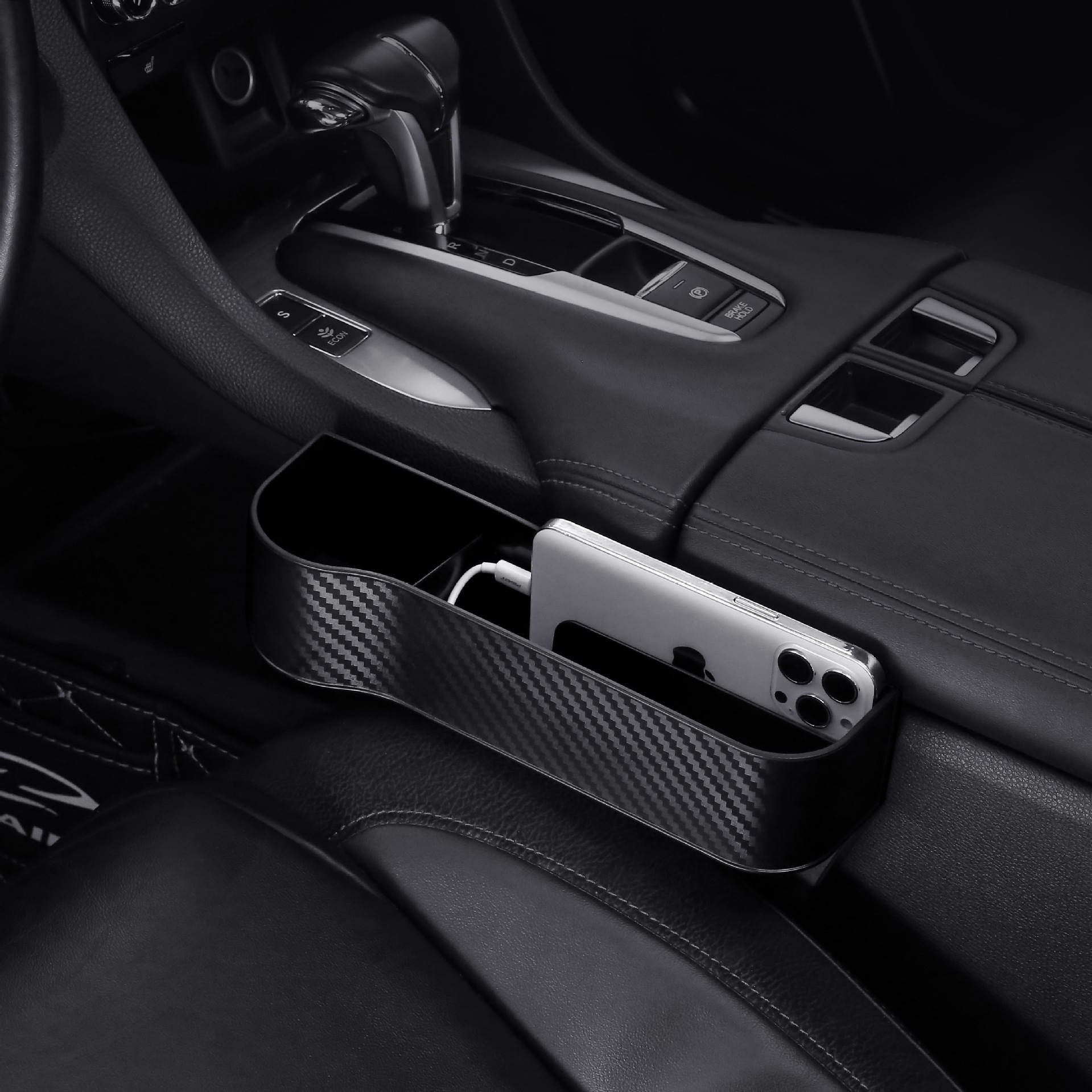 Cup Holder, Qìchē Car storage bag/box - carbon-fiber-pattern-modified-benzene-material-black-driver-side