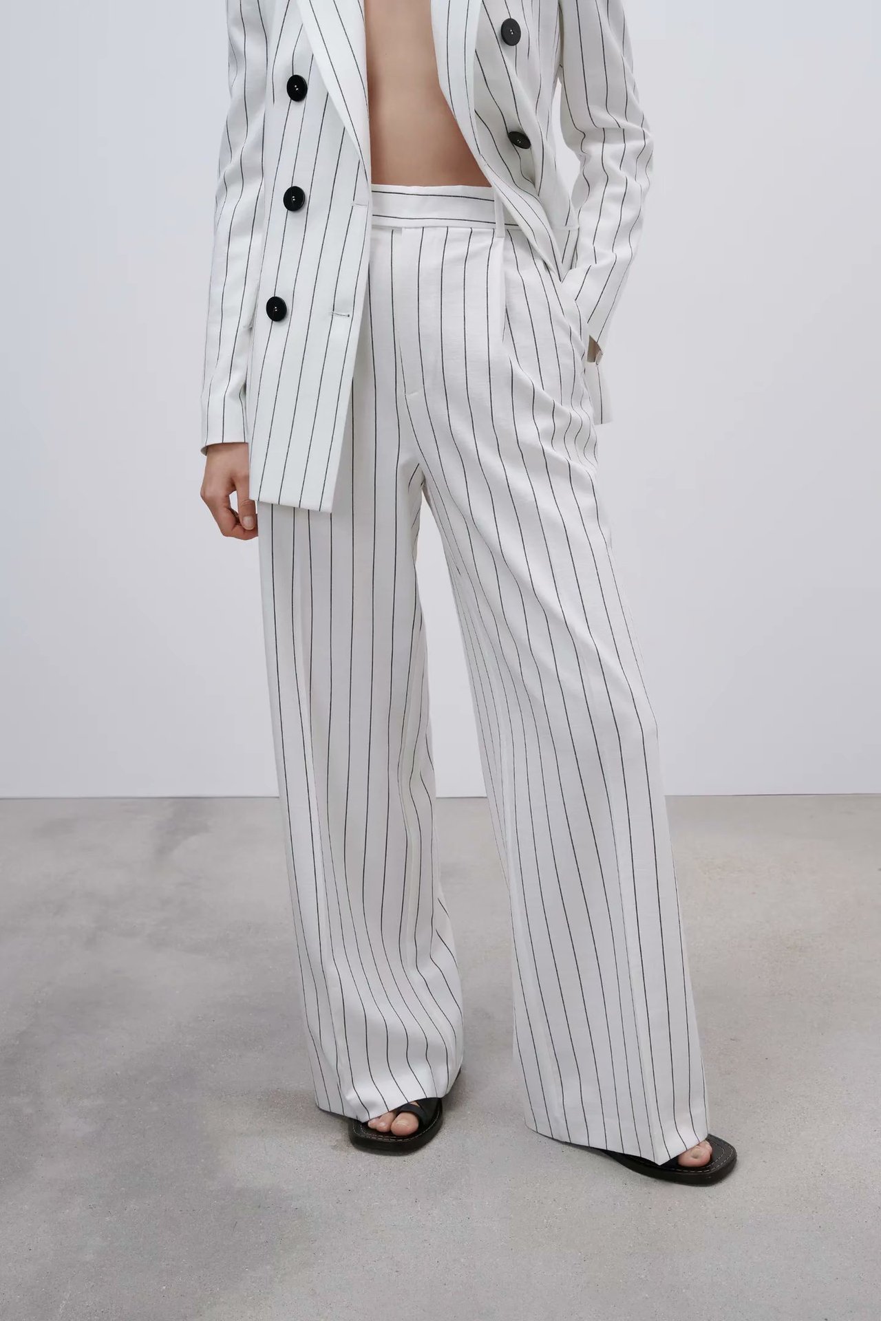 striped side button casual suit pants  NSAM52475