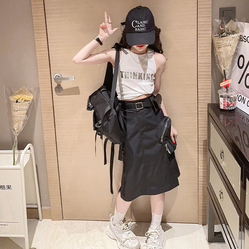 Girls' Summer Workwear Dress Set 2024 New Stylish Big Kids' Fashion Tank Top Summer Outfit Children's Two-Piece Set Trendy