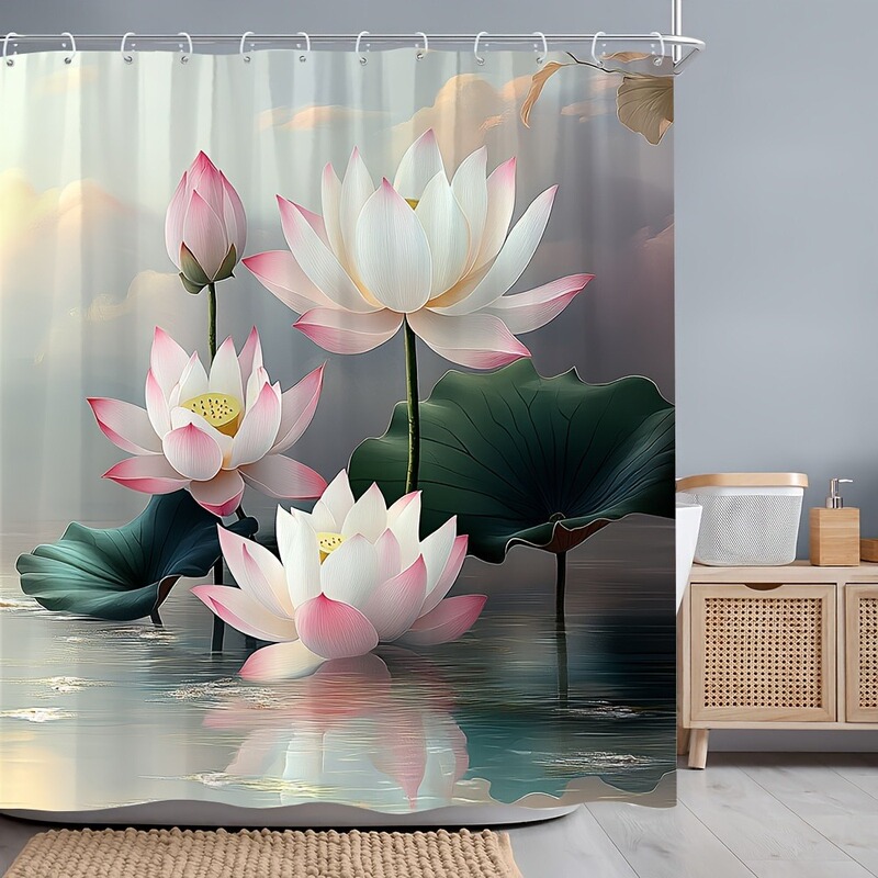 Lotus Shower Curtain with Hooks Fresh Natural Zen Design Polyester Machine Washable Fashion Bathroom Decor Lotus Shower Curtain with Hooks Fresh Natural Zen Design Polyester Machine Washable Fashion Bathroom Decor