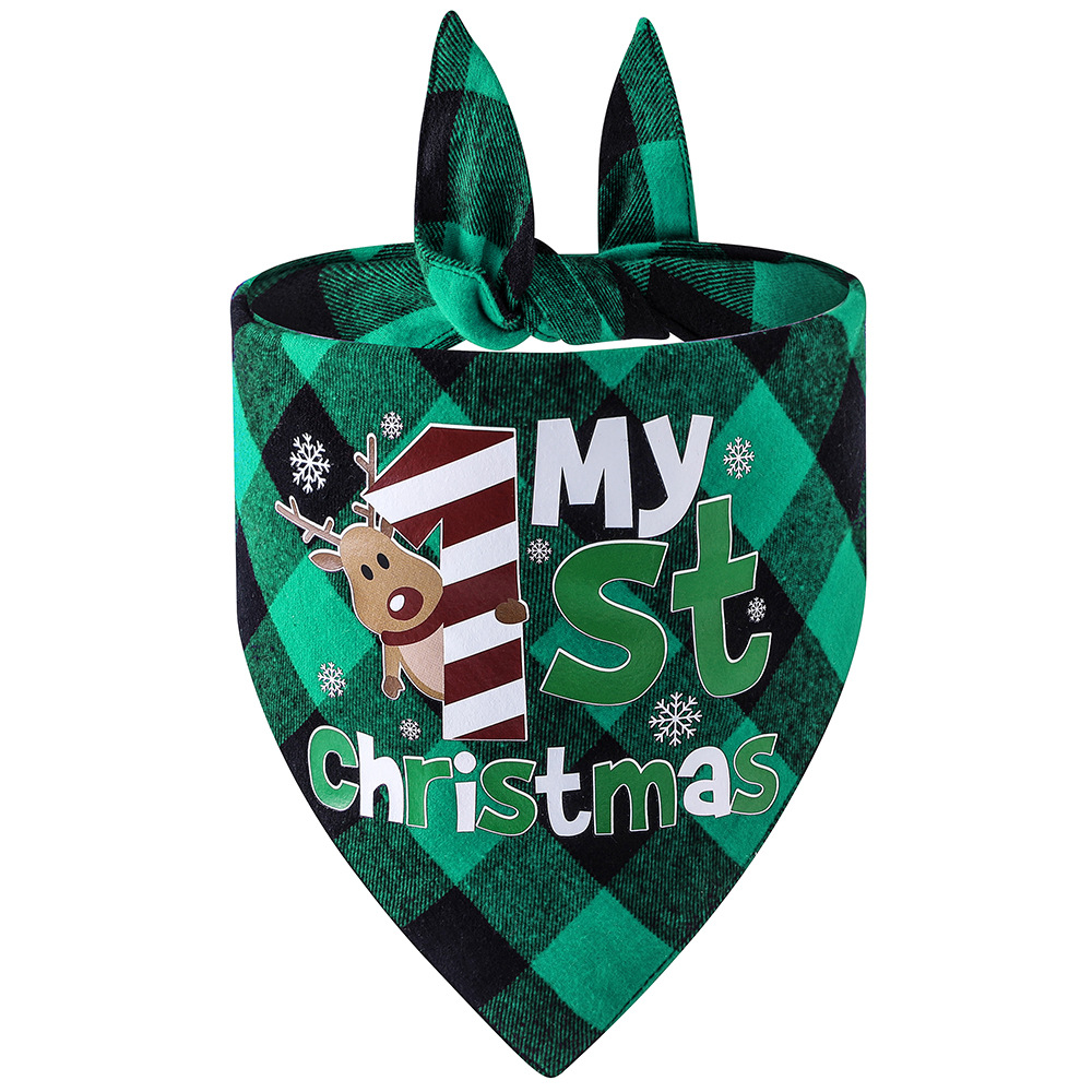 Nueva tela escocesa de algodón transfronterizo perro mascota bufanda triángulo toalla perro impreso saliva toalla Navidad dibujos animados al por mayor