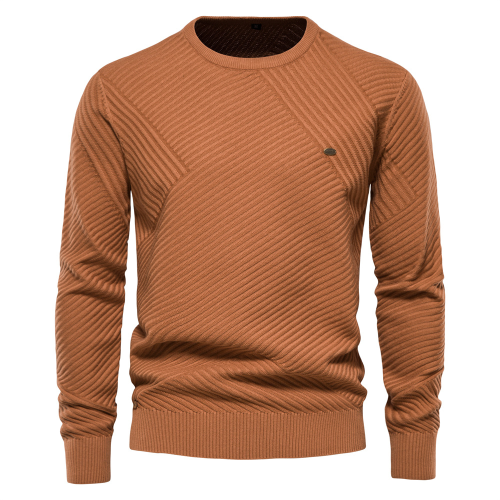 Autumn and Winter New Men's Round Neck Pullover Sweater Solid Color Underlay Cotton Knitted Shirt for Men_voghion.com