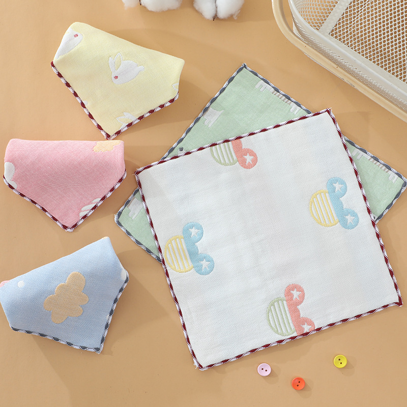 Six-layer gauze square towel kindergarten embroidery name children's towel newborn baby face towel soft cartoon towel