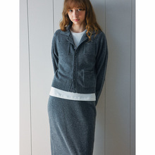 【玳禾】秋季新款休闲翻领全羊毛多口袋纯色简约毛织开衫女H8295