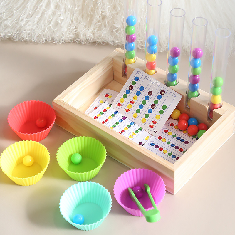El juego de combinación de cuentas de clip de tubo de ensayo para niños beneficia la inteligencia, el ejercicio cognitivo del color, la coordinación mano-ojo, la educación temprana Montessori