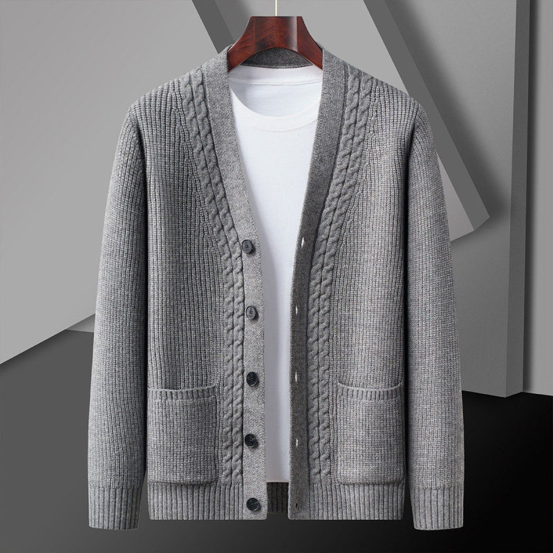 Men's Outwear Knitwear Cardigan New Trendy Spring & Fall Men's Outer Wear Knitted Cardigan Pure Color Knitwear Casual