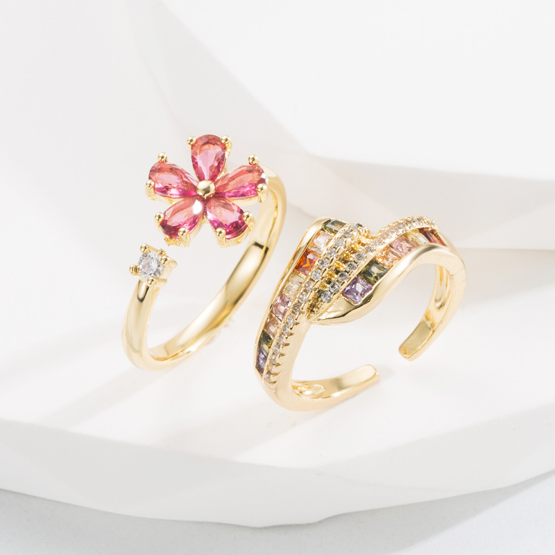 Fashion Colorful Copper Open Ring Inlay Zircon Copper Rings