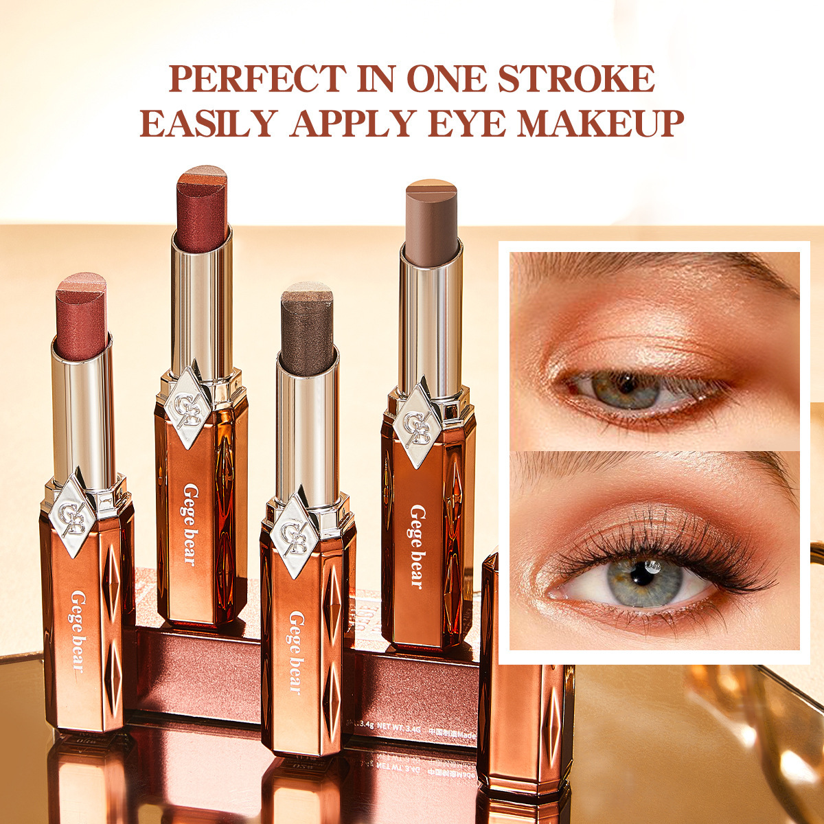 Cross-border Gege Bear Star Diamond Fine Glitter Three-Color Eyeshadow Stick: Natural Highlighting, Pearlescent Finish, Non-Flying Powder, Affordable Makeup