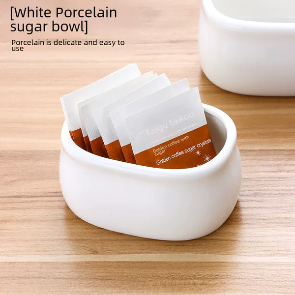 Egg-Shaped Sugar Bowl in Stock, Pure White Ceramic Coffee Sugar Pot, Milk Jug, Sugar Jar, Tea Bag Holder, Seasoning Jar for Hotel and Restaurant Use