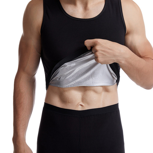 Amazon Cross-border Men's Sport Compression Top, Silver Men's Sweating Shirt Body Shaping Sauna Backless Vest