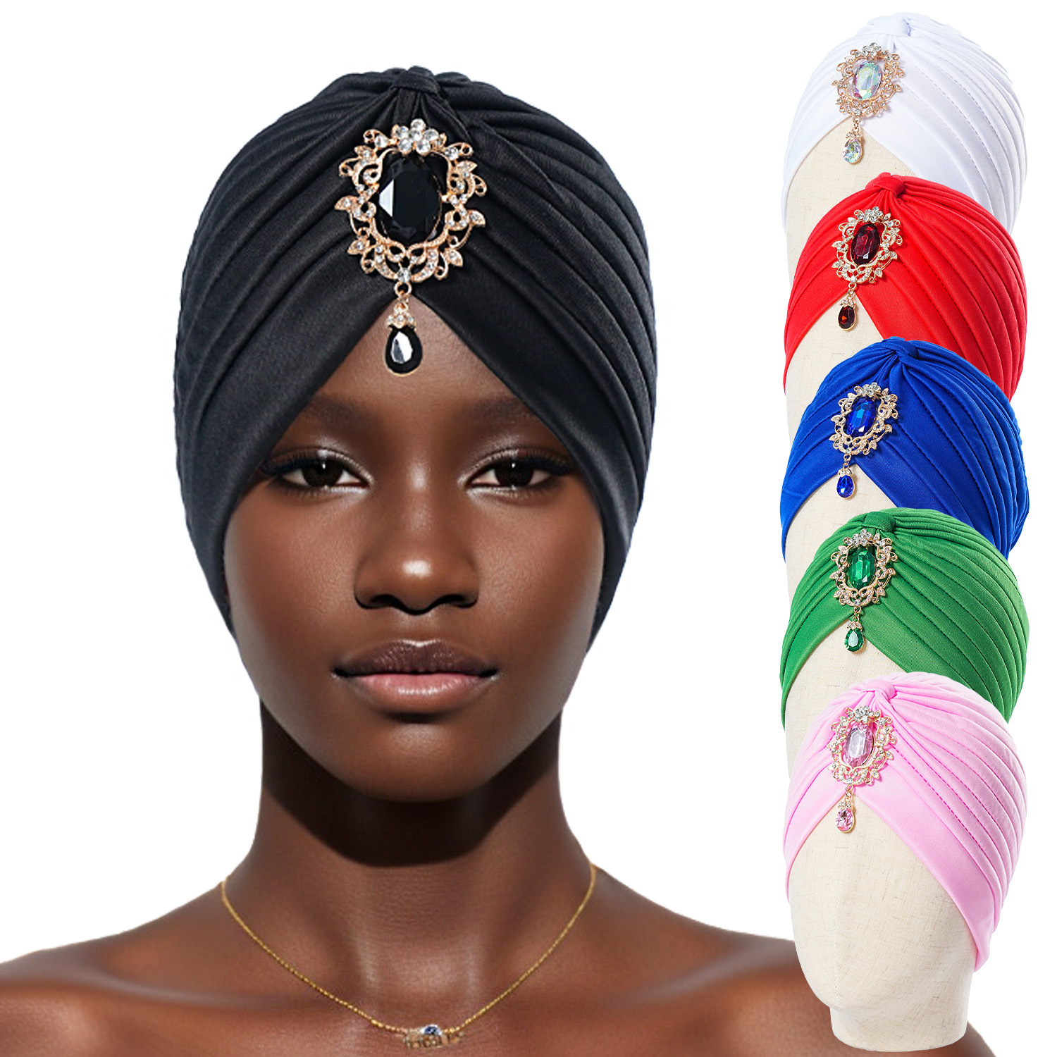 Muslim hat Alloy hanging diamond accessories Ruffled Indian Hat Solid color ethnic baotu hat Bohemian vintage hat_voghion.com