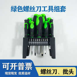 螺丝刀套装绿色手动批头套装十字一字梅花螺丝刀带磁吸11pc工具组