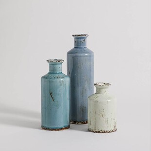 Ceramic Simple Retro Ice Crack Three-Piece Set Craft Ceramic Vase Ornaments Tv Cabinet Sample Room Decoration