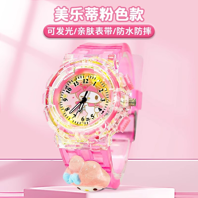 Reloj para niños Dibujos animados Sanrio Kulomi Reloj electrónico luminoso Reloj de cuarzo con puntero digital para estudiantes de primaria y secundaria