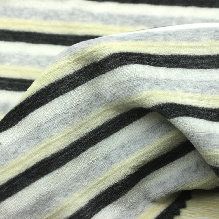 色织彩条天鹅绒针织剪毛绒棉涤彩条CVC天鹅绒布夹克运动套装面料