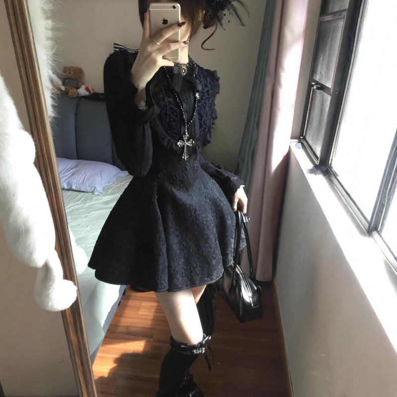 富家千金小香风连衣裙女秋冬设计感小众蝴蝶结公主裙法式收腰裙子|undefined