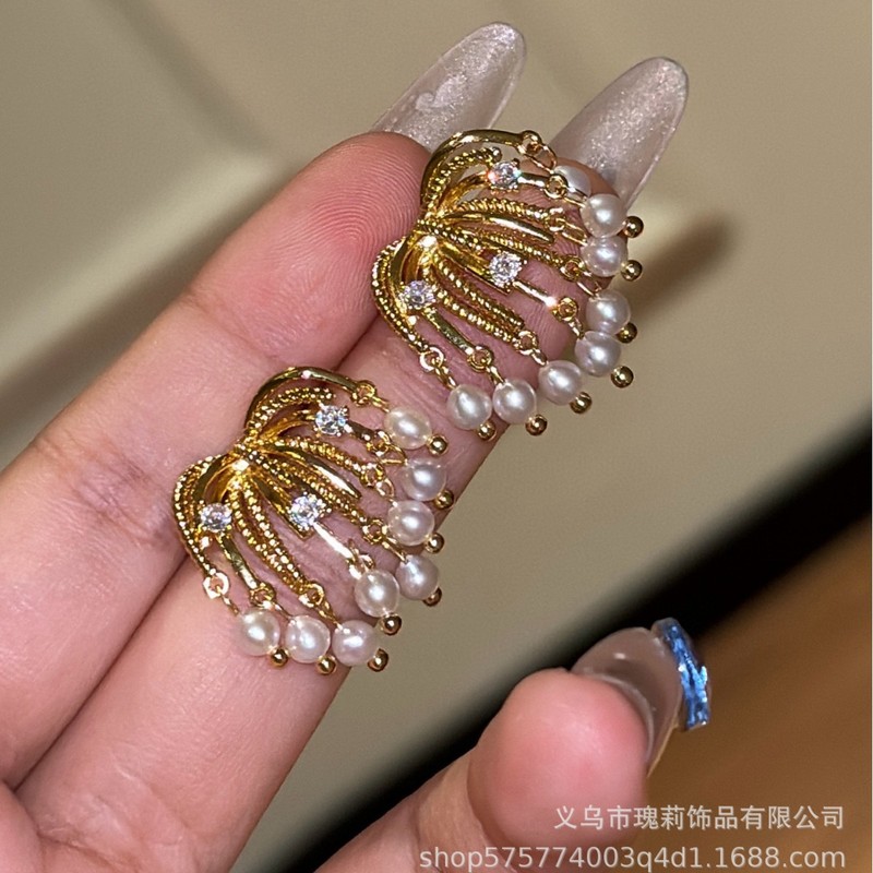 韩系小众设计烟火流苏天然珍珠耳环s925银针高级感新款爆款耳饰女|undefined