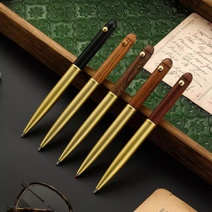 Brass Sandalwood Rotating Ballpoint Pen Solid Wood Metal Signature Pen Gel Pen Business Office with Gift Box