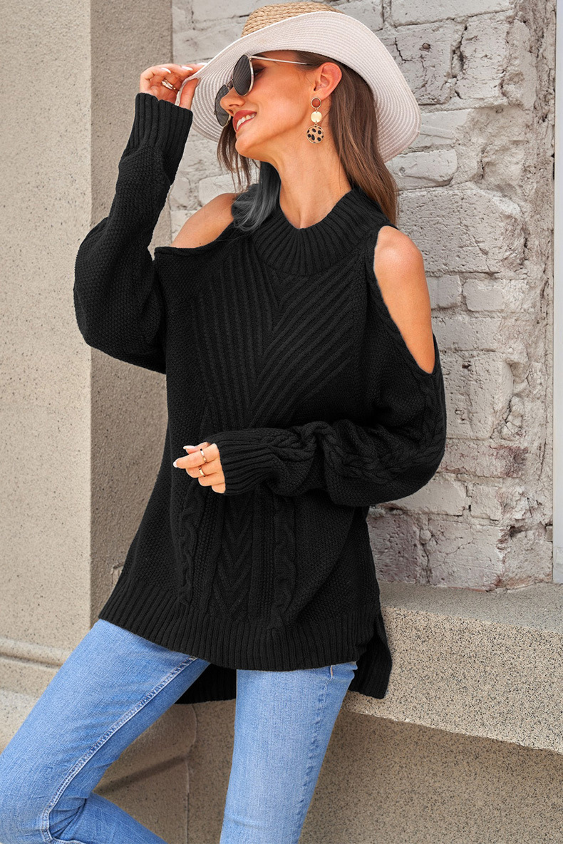 women s solid color strapless loose long-sleeved sweater nihaostyles clothing wholesale NSQSY78171