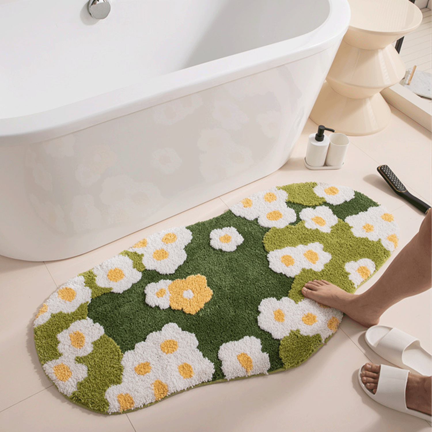 Inodoro esterilla semicircular cuadrilátero pastoral esterilla de baño esterilla de suelo absorción de agua esterilla de piso de uso repetido