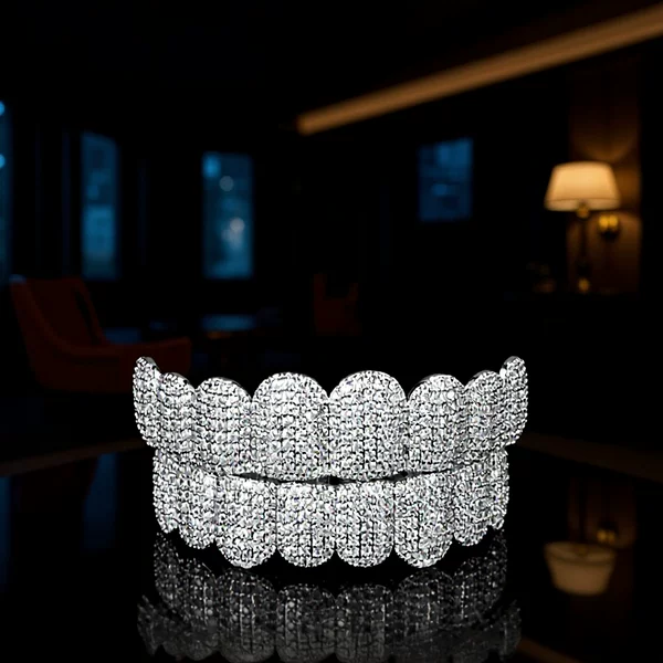 Copper inlaid zircon eight-tooth hip-hop gold braces cross-border explosions exaggerated gold teeth decorative props grillz